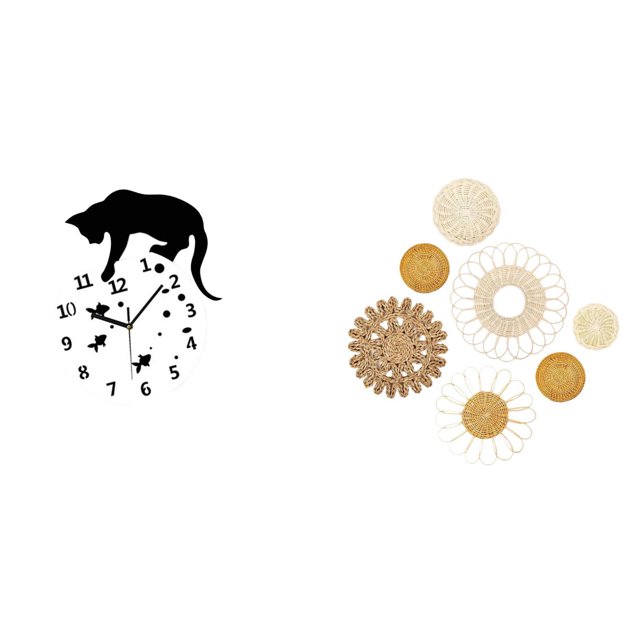 Reloj Colgante Silencioso Con Diseño De Gato, Ideal Para Sala De Estar, Comedor, Escuela, Con Tejido De Ratán único, Artesanías Decorativas Para Salón De Té, Pasillo, Dormitorio, Porche,