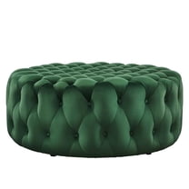 Pemberly Row Modern Button Tufted Round Velvet Ottoman in Emerald Green