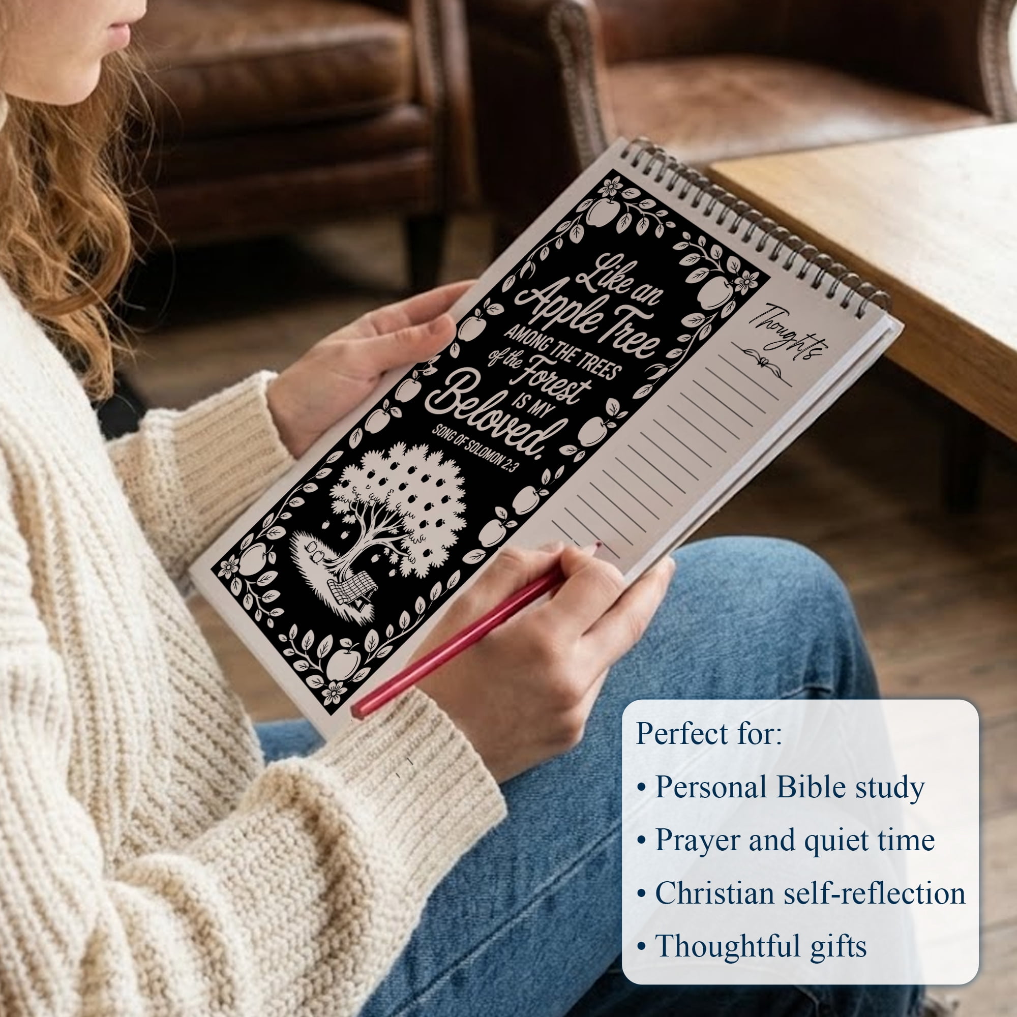 Song of Solomon Monochrome Coloring Book for Adults, 30 Minimalist Scripture Art Pages with Reflection & Prayer Space, Spiral Bound, A4 or A5 Softcover or Wood Cover