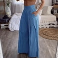 thumbnail image 4 of Edvintorg Women High Waist Casual Wide Leg Long Palazzo Pants Plus Size Clothing Fashion Solid Loose Fit Long Straight Wide Leg Pants Trousers Women Light Blue L, 4 of 7