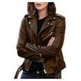 thumbnail image 2 of Ikevan Women Cool Faux Leather Jacket Long Sleeve Zipper Fitted Coat Fall Short Jacket Brown 12(XXL), 2 of 4
