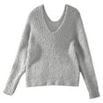 thumbnail image 4 of Arlun Women's off the Shoulder Sweaters Hollow out V-Neck Long Sleeve Knit Pullover Tops Chic Casual Fall Winter Loose Fit Solid Color Elegant Basic Sweater Grey XL, 4 of 8