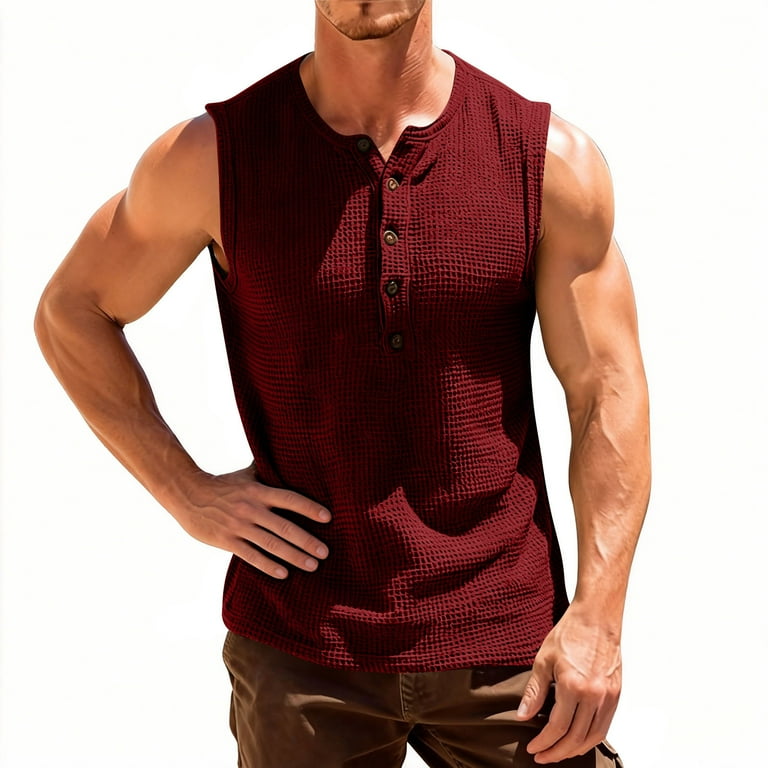 ZCFZJW Men's Casual Waffle Knit Tank Top Henley Shirt Summer Beach