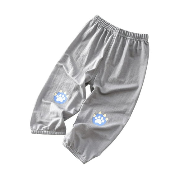 Elainilye Fashion Boys Pants Summer Casual Cotton Linen Full Length Pants Dinosaur Print Long Pants 2-6 Years,Gray