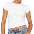 thumbnail image 2 of AQUARIVE Hauts Basiques pour Femmes Tendance Ajusté Extensible Manches Courtes Aguichant T-Shirt Col Rond Vêtements pour Femmes Blanc L, 2 of 8