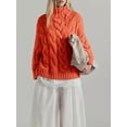 thumbnail image 4 of Czanzd Womens Cable Knit Turtleneck Sweater Oversized Loose Pullover Tops-Orange,L, 4 of 8