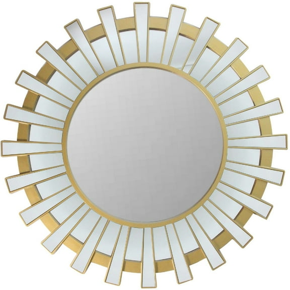 Northlight 25.5" Matte Gold and Clear Sunburst Round Mirror Wall Decor