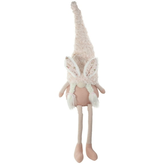 32" White and Pink Sitting Easter Gnome with Bunny Ears and Dangling Legs