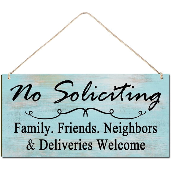 Rustic Wood Sign Hanging Wall Decor Welcome Sign No Soliciting Family Friends Neighbors & Deliveries Welcome House Warming Gift Funny Wall Pediments Decor 10x5 Inch