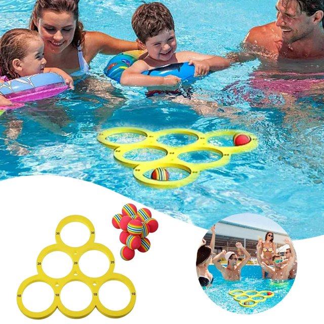 LEEYNEER Fun Floating Toss Game for Pool Reusable Swimming Pool Rings with 12 Colorful Tossing Balls Portables Pool Floating Targets Game for Adults Teens Beach Pool Parties
