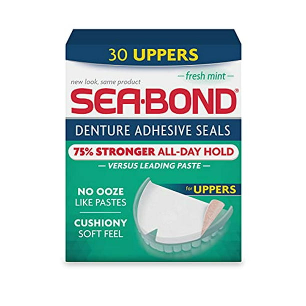 Sea Bond Secure Denture Adhesive Seals, Fresh Mint Uppers, Zinc Free, All Day Hold, Mess Free