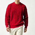 thumbnail image 6 of Leidass Mens Cable Knit Crewneck Sweater Long Sleeve Pullover Ribbed Cuffs Hem Regular Fit Fall Winter Casual Knitwear Red 3XL, 6 of 7