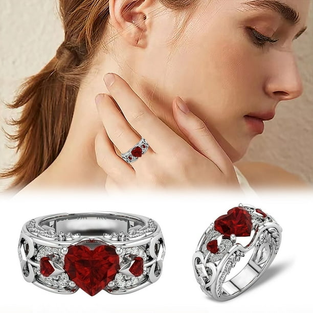 Elegante anillo europeo en forma de corazón Ajz2087 rojo, una elección significativa e inolvidable