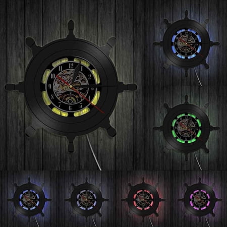 Captain Ship Wheel Wall Art Ship Steering Living Room Wall Decor Vinyl Record Wall Clock Travel Sea Sailing Captain Ship Wheel Wall Art Ship Steering Living Room Wall Decor Vinyl Record Wall Clock Travel Sea