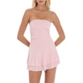 thumbnail image 1 of SUNSIOM Women's Ruched Mini Dress Summer Strapless Solid Color Tube Top Dress Short Layered Dress, 1 of 5