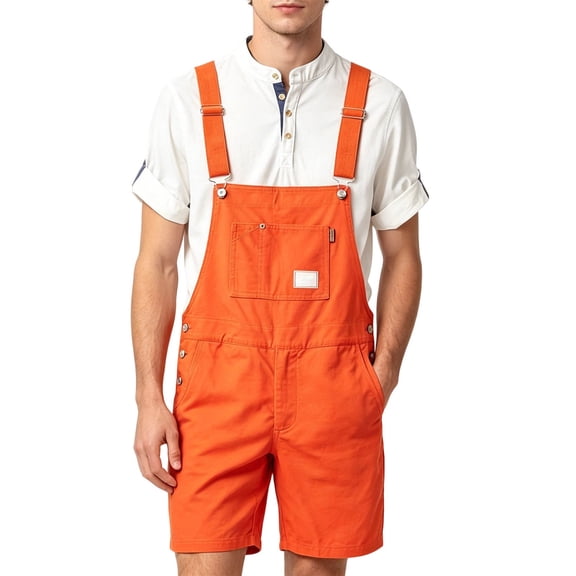 BOOMNY Mens Short Bib Overalls Wide Leg Short Jumpsuits for Men Loose Fit Adjustable Strap Solid Color Casual Shortalls With Pocket