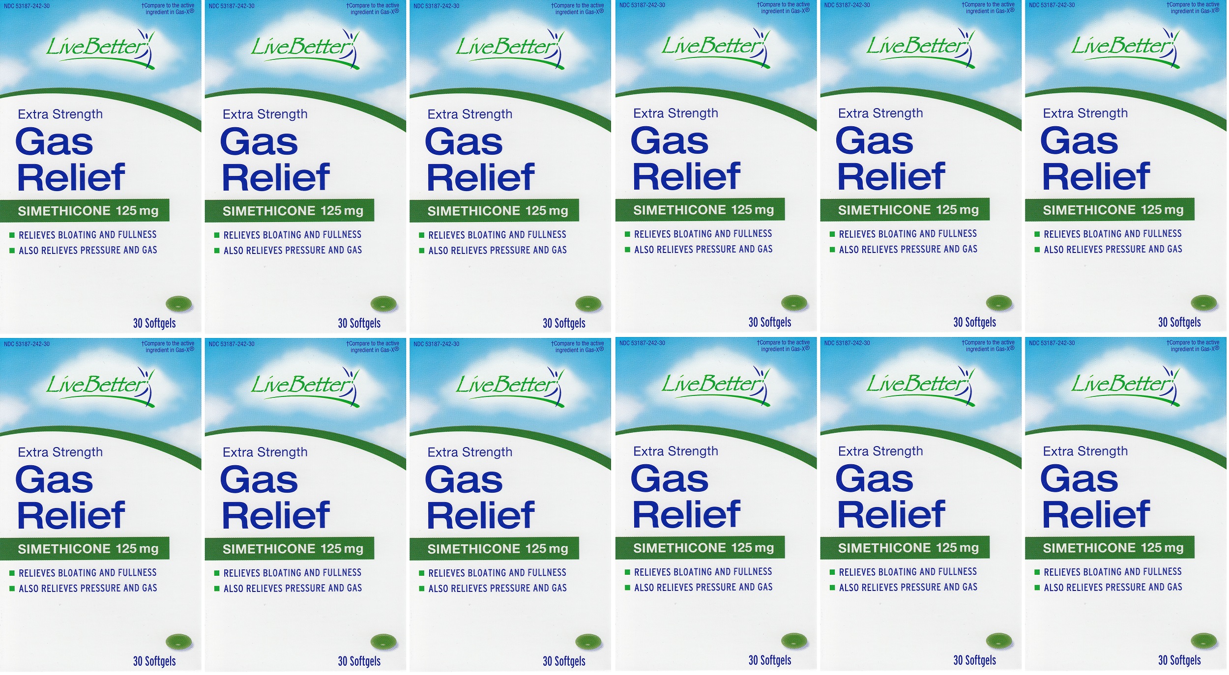 Simethicone 125 mg AntiGas Generic for GasX Extra Strength 360 Gelcaps