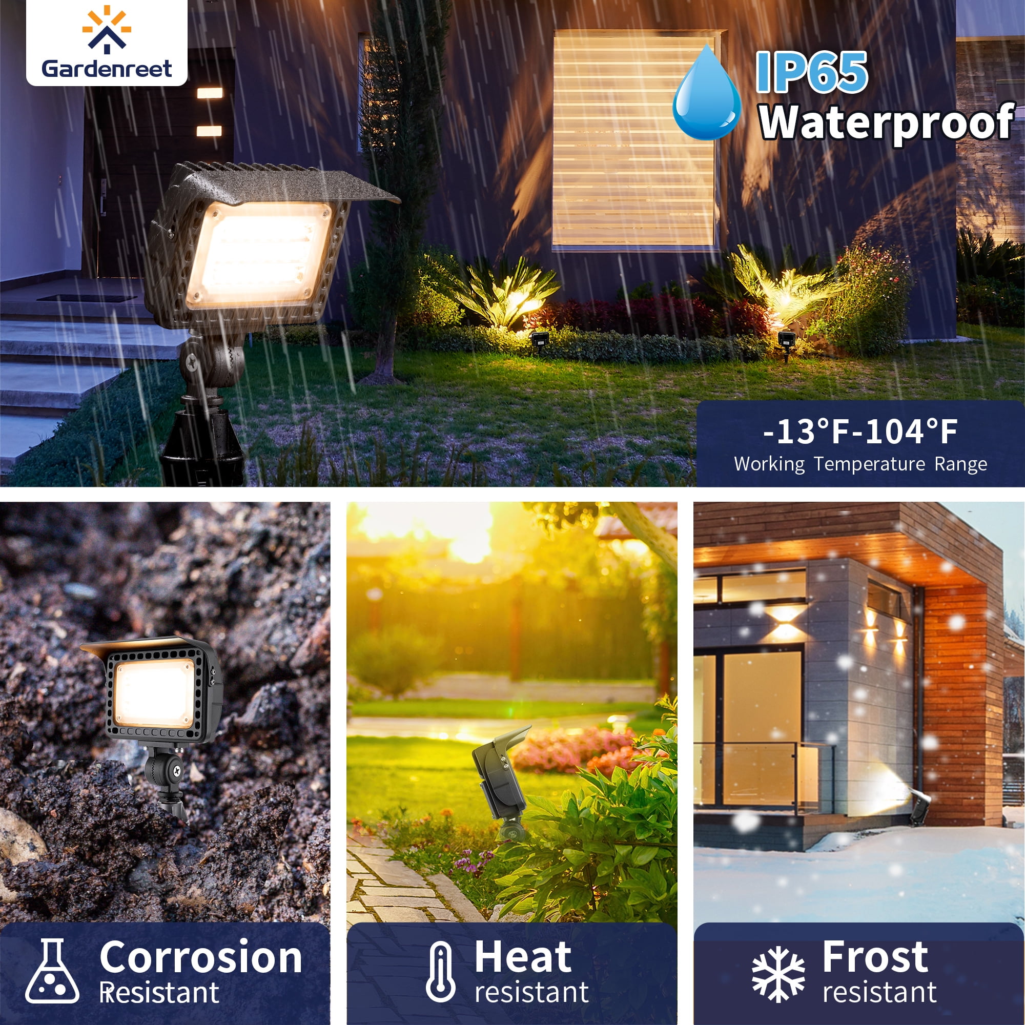 Gardenreet Die-cast Aluminum Floodlight, 20W 2700K 1800LM, 12V Low Voltage Adjustable Angle Outdoor Landscape Fixture Waterproof With Knuckle Mount, Tree Security Wall Wash Light(4 Pack)