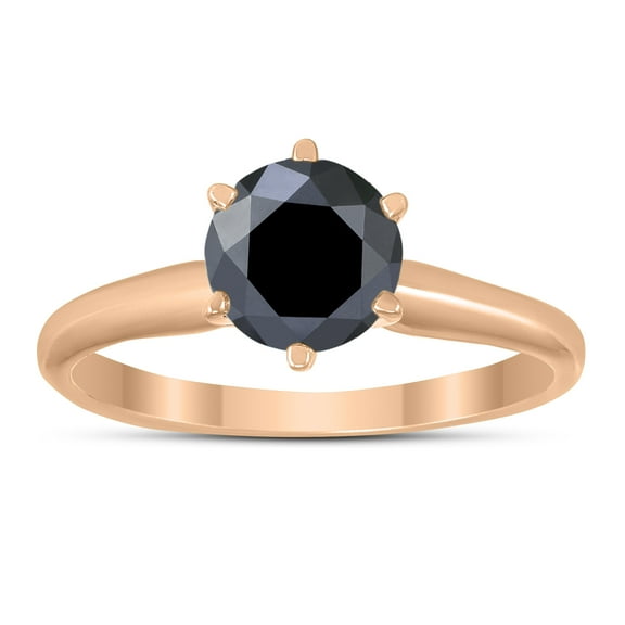 1 Carat Round Black Diamond Solitaire Ring in 14K Rose Gold