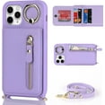 thumbnail image 2 of iPhone 11 pro Phone Case with Card Holder for Women, iPhone 11 pro Case Wallet with Strap Credit Card Slots Crossbody with Kickstand Zipper Case for iPhone11pro - Purple, 2 of 18