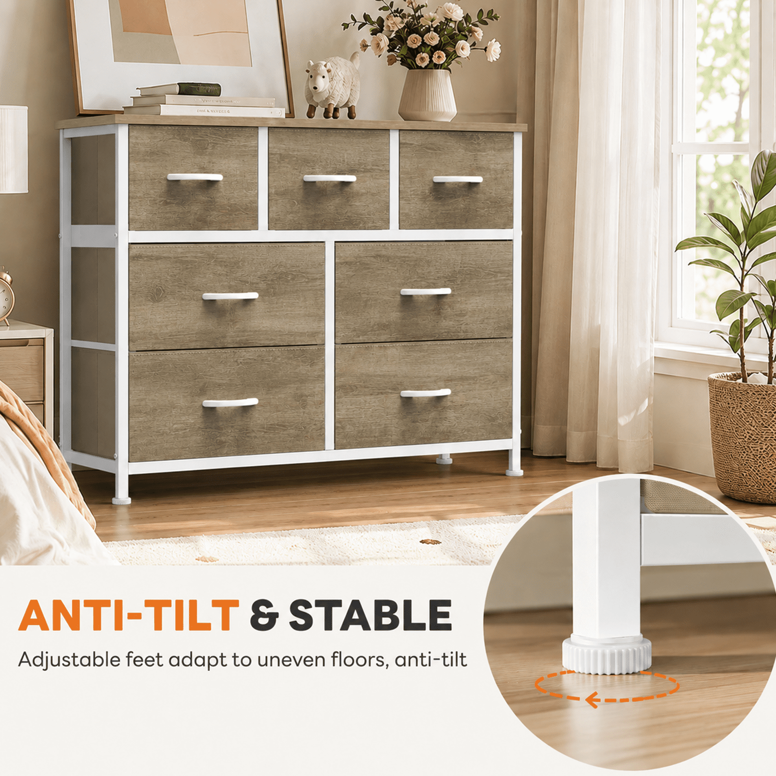Alvantor 7/8/9-Dresser, Dresser for Bedroom Organizer Storage, Fabric Storage Tower with Sturdy Steel Frame, Wooden Top & Easy Pull Fabric Bins, Dresser for Living Room Entryway Clothes Organization
