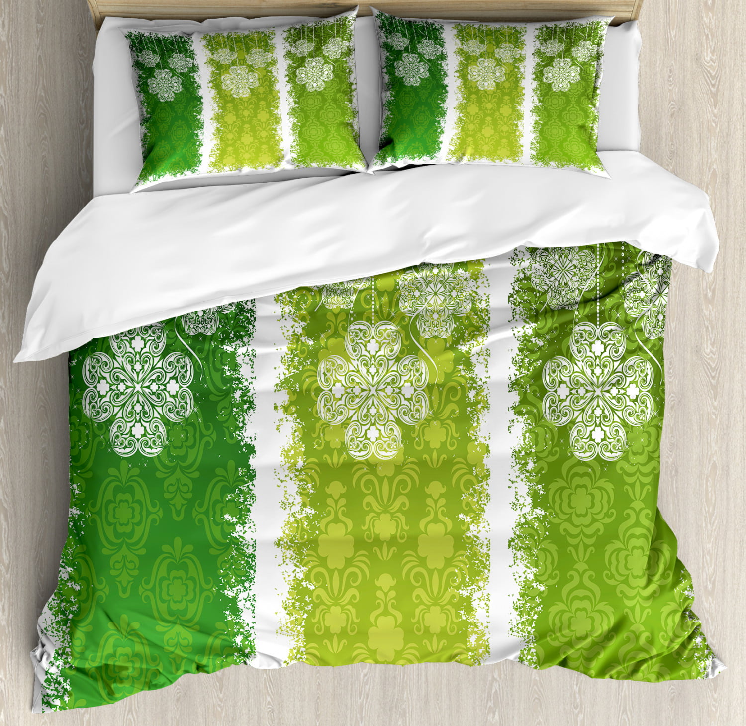 Ambesonne Bamboo Print Duvet Cover Set Lotus Flower Bamboo Background on Stems Tropical Plant Oriental Lime Green Decorative 3 Piece Bedding Set with 2 Pillow Shams King Size 