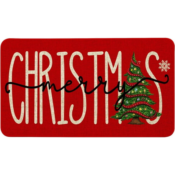 Red Merry Christmas Door Mat Outdoor Decor, Christmas Welcome Mat Doormat Outdoor Rug Indoor, Outdoor Christmas Mats for Front Door, 17" x 30"