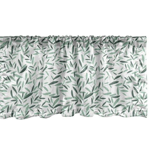 Ambesonne Sage Window Valance, Leaves Summertime Garden, 54" X 12", Reseda Green White