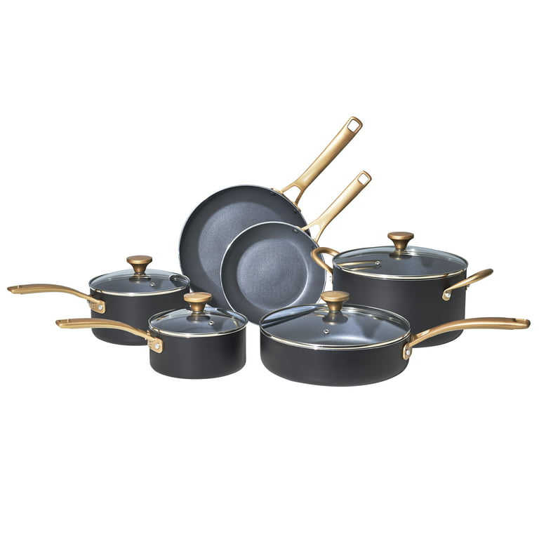 Beautiful 10 PC Cookware Set, Black Sesame by Drew Barrymore 