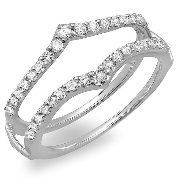 0.50 Carat (ctw) 14k White Gold Round Diamond Ladies Wedding Band Enhancer Guard Double Ring 1/2 CT