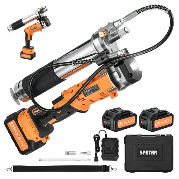 SPBTAR Cordless Grease Gun, 12000 PSI 2-in-1 Electric Grease Gun Kit with 2 * 4.0AH Batteries and Charger, 40” Hose & LED Light for Tractors, Trailers, and Machine Maintenance