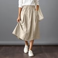 thumbnail image 2 of Cotton Linen Midi Skirts For Women Elastic Waist Button Detail A-Line Skirt Summer Casual Lounge Vacation Skirts With Pockets, 2 of 7