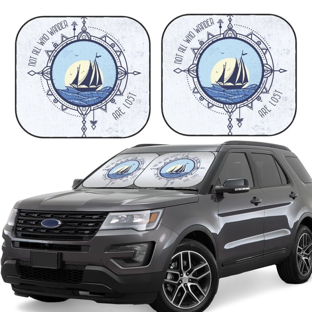 Saiise Not All Who Wander Are Lost2 for Foldable Car Sun Shades (2-Pack) Offer Sun Protection with an Easy-fold Design for Convenient Windshield Shading-Medium