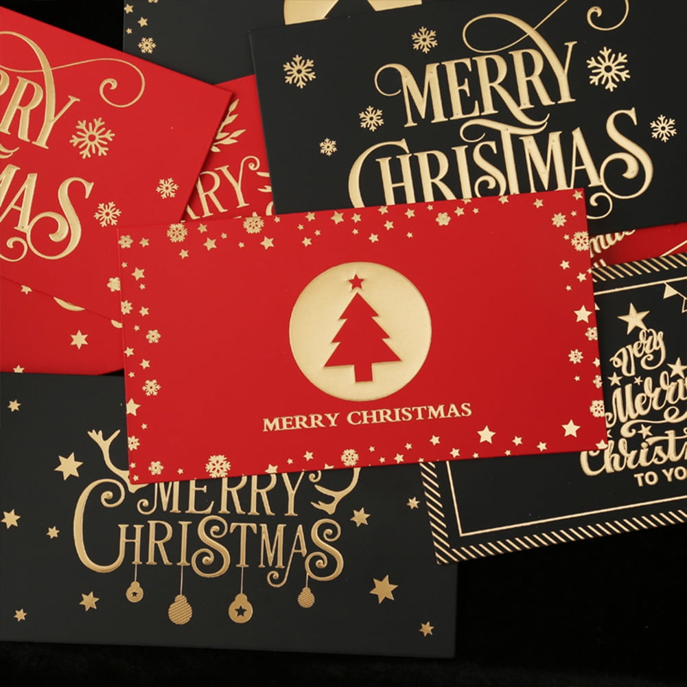 Esaierr 6PCS Christmas Thank You Cards Fine Foil Stamping Greeting Cards Christmas Cardstock with Envelopes Christmas Wishes for Friends Gifts