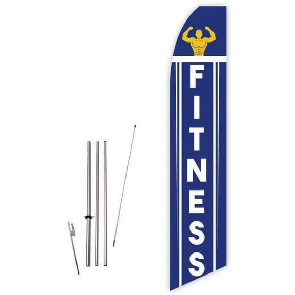 Fitness Blue Super Novo Feather Flag - Complete with 15ft Pole Set and Ground Spike