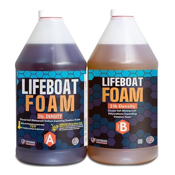 Lifeboat Polyurethane Pour Foam 2lb Density 1 Gallon Kit 2-Part Closed Cell Rigid Expanding Foam - Extended Time Formula - For Boat Buoyancy, Flotation, Filling, Deep Pour, Soundproofing, & Insulation
