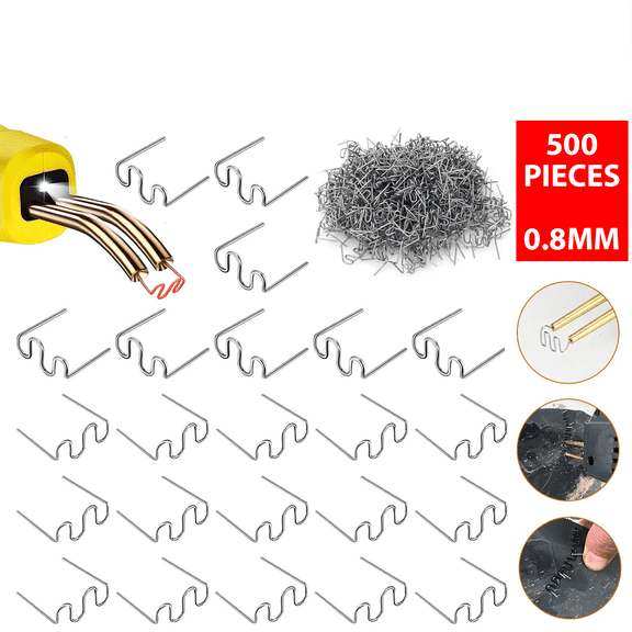 500PCS 0.8mm Wavy Hot Stapler Staples, Stainless Steel Plastic Welder Repair Kit for Car Bumper Fender, Compatible with Most Plastic Welding Guns