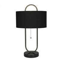 DecMode 20" Oval Shaped Black Accent Lamp with Black Linen Shade