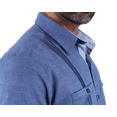thumbnail image 4 of Camisa tipo Guayabera de manga corta para hombre marca Rams Cottons modelo Nales color Azul Jaspe con doble bolsa alforzada y textura de lino, 4 of 5