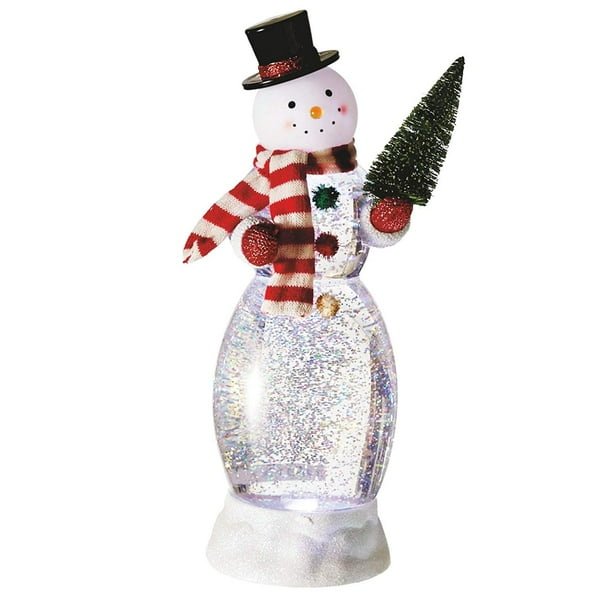 Snowman with Christmas Tree 13 inch Acrylic Figurine Snow Globe