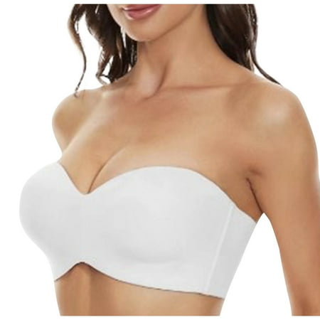 Womens Seamless Bandeau Bras Plus Size Full Coverage Unlined Underwire Minimizer Strapless Bra for Large Bust White 2 40 B