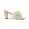 thumbnail image 3 of BLISSFUL STEP Women's Sandals Chunky Heels Slip on Faux Fur Slides Mules Nude 10, 3 of 6