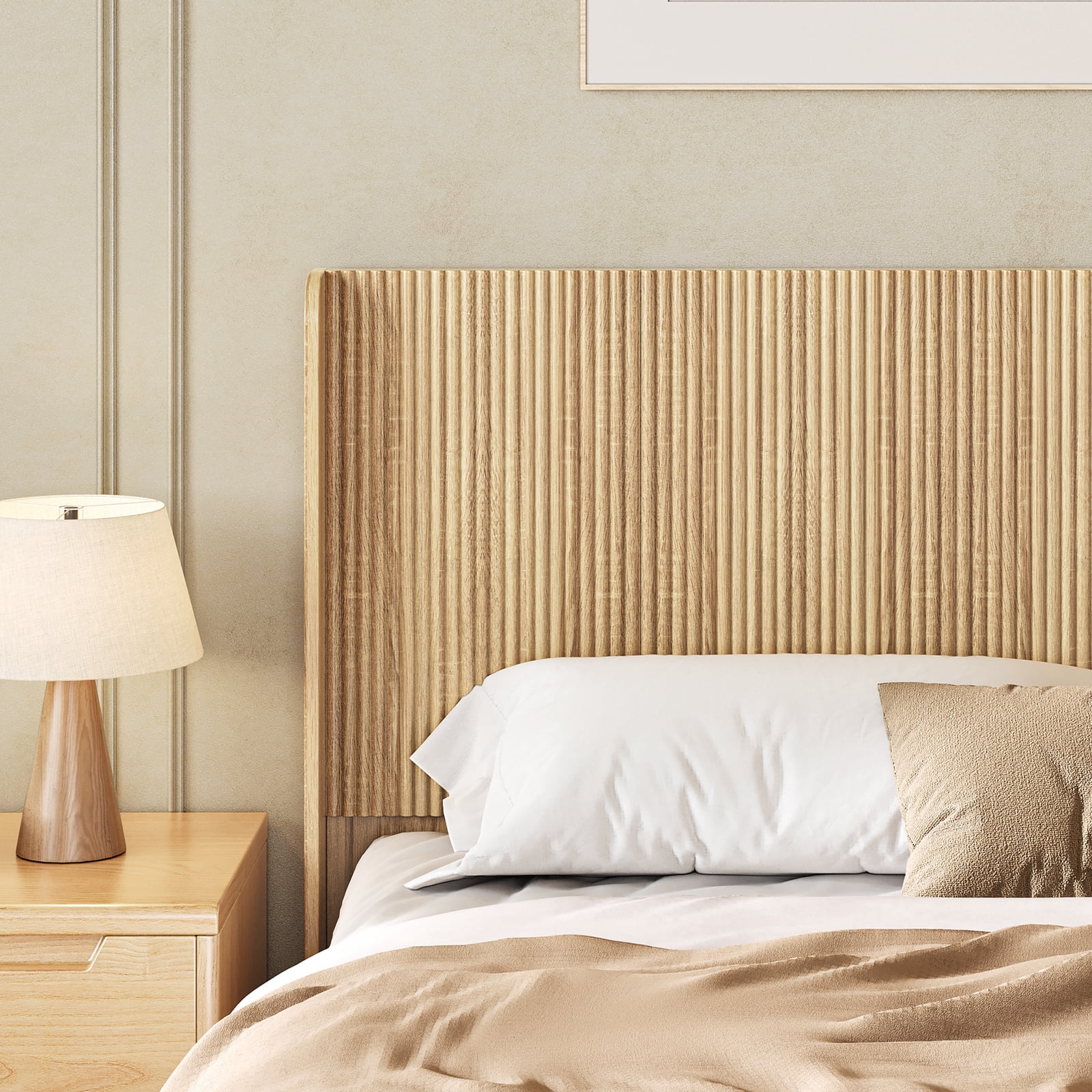 63.9" Wood Fluted Headboard, Farmhouse Wall Mount Headboards, Fits Full/Queen Size Bed Frames