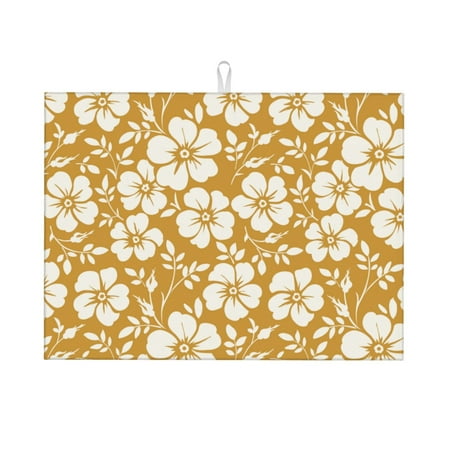 

Dish Drying Mats for Kitchen Counter - White Leaves Rose Flowers 18x24in Dish Drying Pad Coffee Mat with Hanging Loop Super Absorbent Kitchen Counter Mat Coffee Bar Accessories
