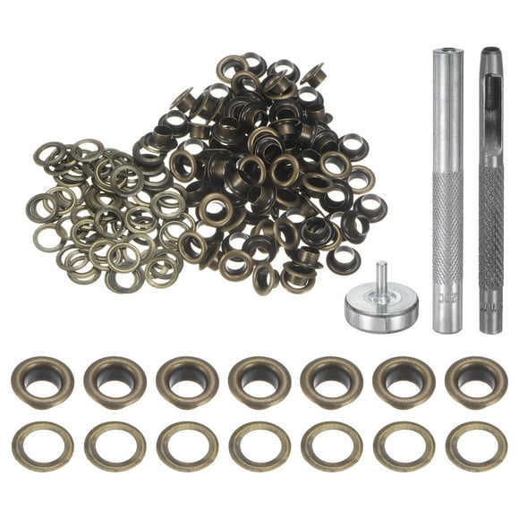 Unique Bargains 100pcs Grommet Tool Kit 4.5mm Grommet Eyelet Set with Hole Hollow Punch, Grommet Setter Tools, Bronze