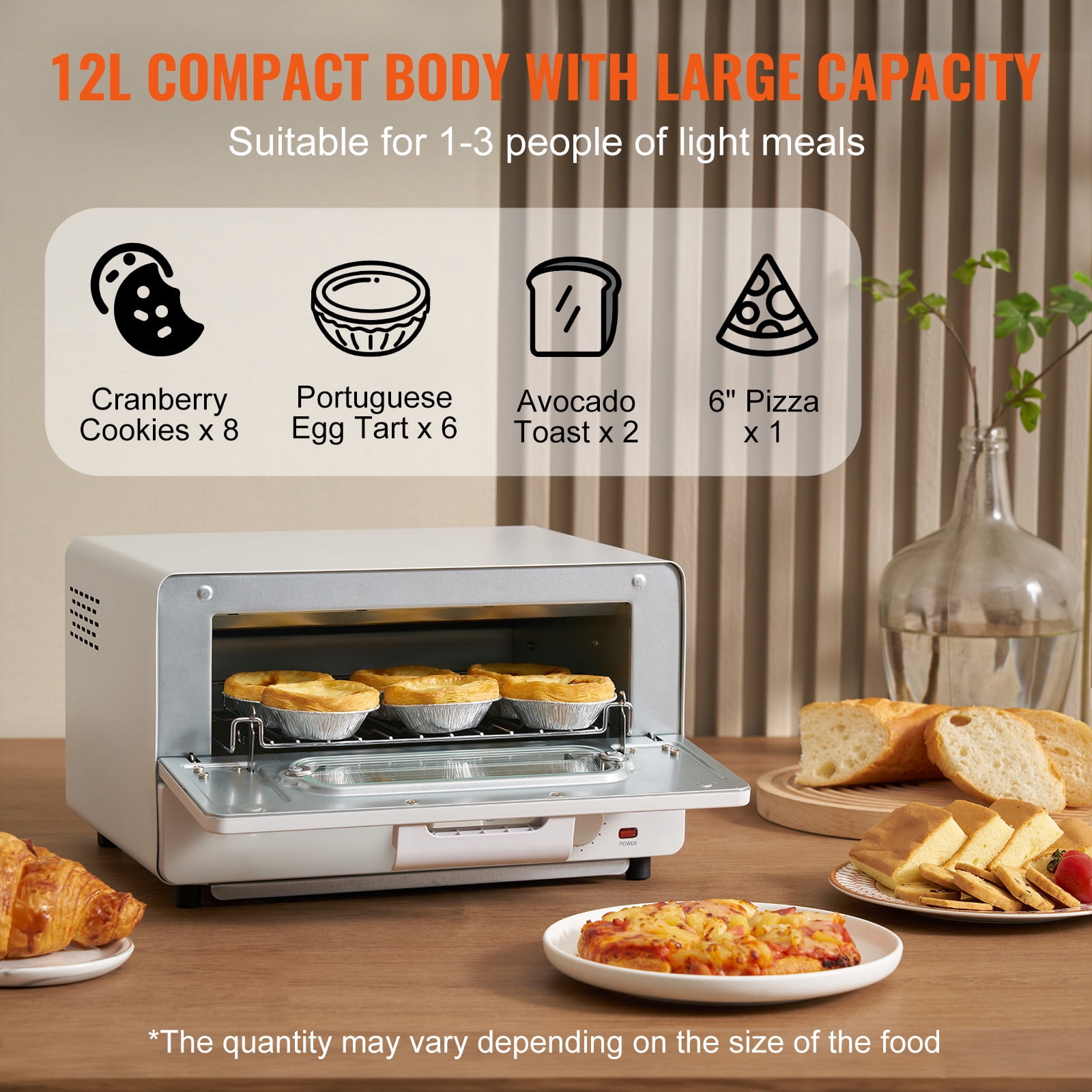 KFFKFF 1300W 7-Mode 12L Steam Oven Toaster Oven 5-in-1 Countertop Convection Oven