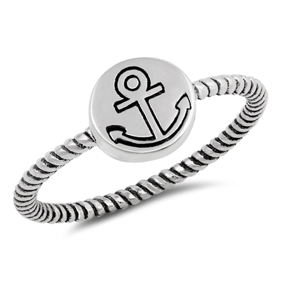 Oxidized Etched Carved Anchor Ring .925 Sterling Silver Twisted Band Jewelry Female Male Size 8