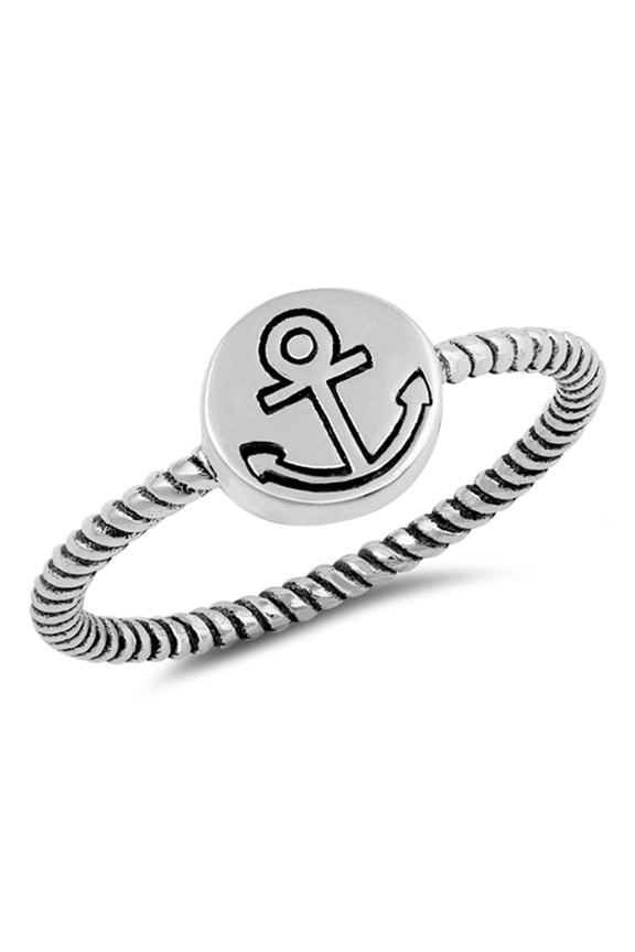 Oxidized Etched Carved Anchor Ring .925 Sterling Silver Twisted Band Jewelry Female Male Size 10