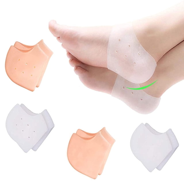 Protector de talón, soporte de talón, almohadillas de silicona para talón, copas de gel para talón (4 piezas), para fascitis plantar, ampollas, pie agrietado, alivio de espolón óseo, reparación de talón agrietado, dolor de talón, tendinitis de Aquiles para hombres y mujeres (blanco, desnudo) Ormromra WMZL-1948-2