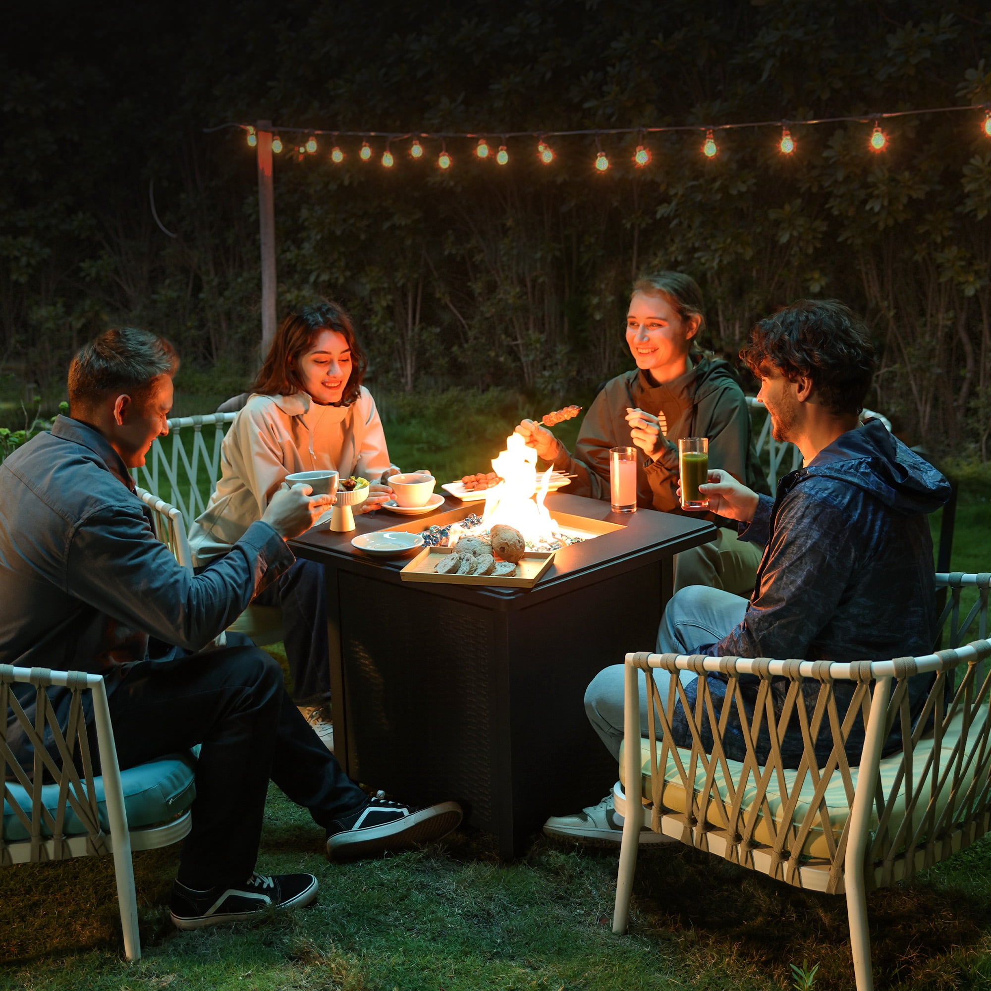 BALI OUTDOORS Propane Gas Fire Pit Table with Lid for Outside Backyard, Patio 50000 BTU 28 inch